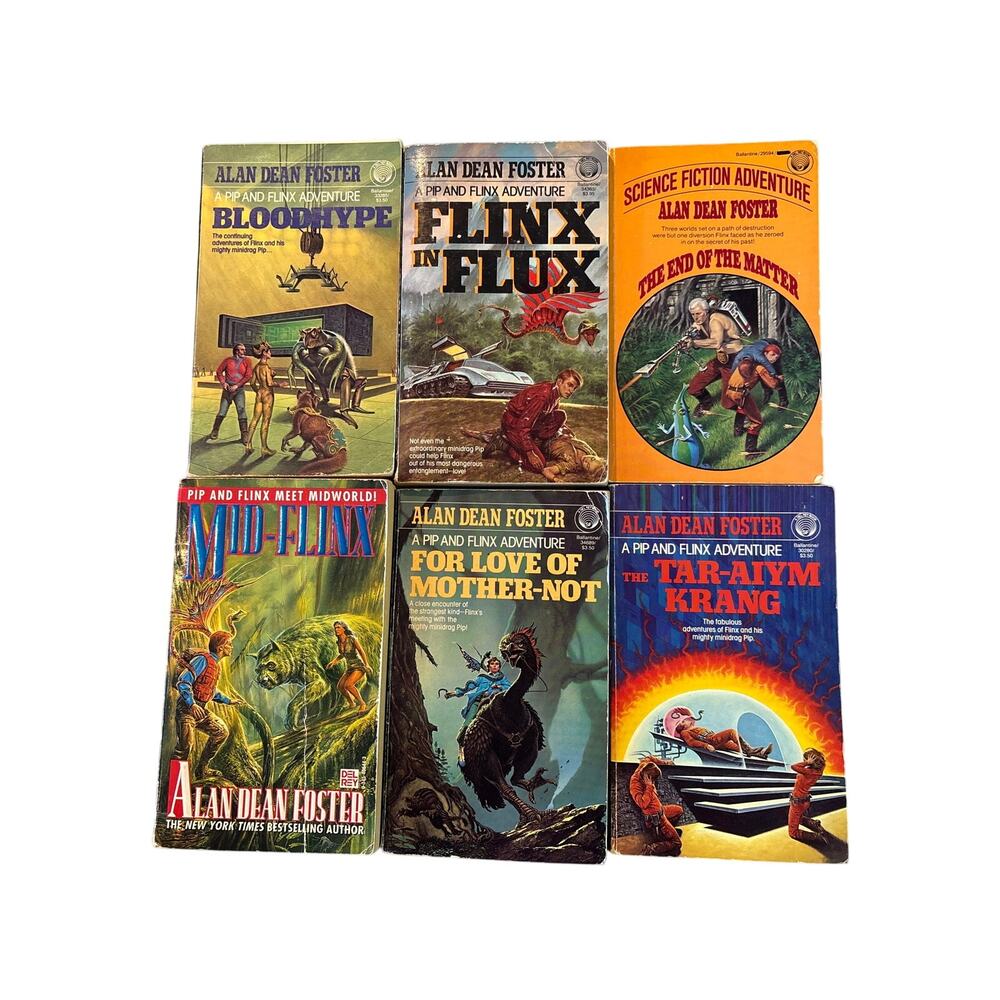 Vtg Alan Dean Foster Pip & Flinx Del Rey 80s Sci Fi book bundle lot of 6